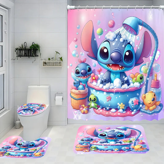Stitch Bathroom Four-piece Set - Waterproof Shower Curtain