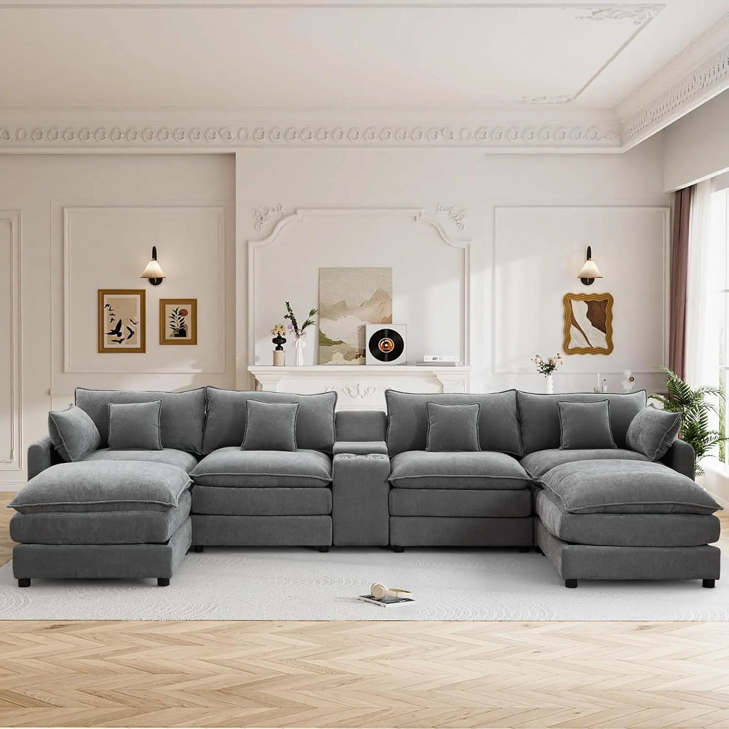 145" Cloud Couch Oversized U Shaped Grey Sectional