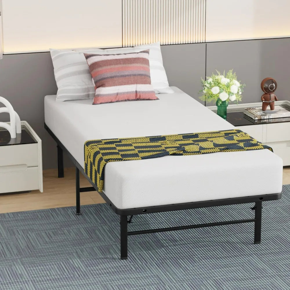 Metal Foldable Bed Frame Heavy Duty Steel Slats 6 Legs