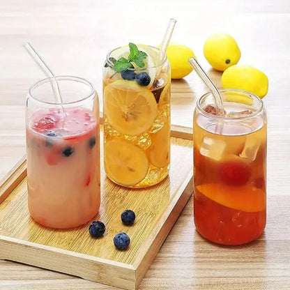 6pcs 18.6oz Glasses with Bamboo Lids and Glass Straw
