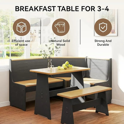 Breakfast Nook Corner Dining Table with Bench