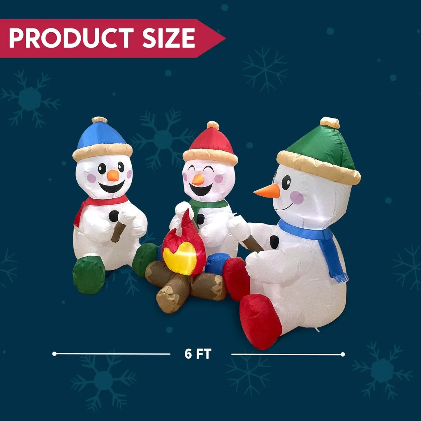 6 FT Long Christmas Inflatable Snowman with Campfire with Built-in LEDs for Xmas Party  Christmas Blow Up Yard Decoration