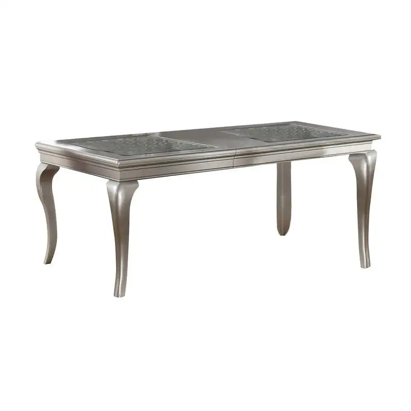 7pc Rect. Glass Dining Table Set w/ Silver Hue