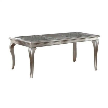 7pc Rect. Glass Dining Table Set w/ Silver Hue