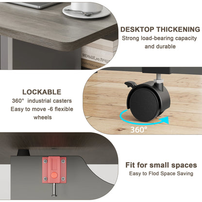 Folding Table with 6 Wheel and 2-Layer Storage Shelf