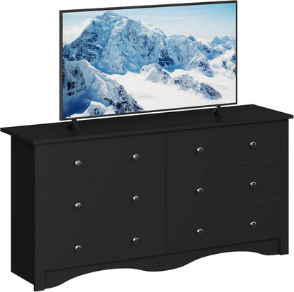 6 Wood Drawers Dresser for Bedroom, Double Dresser for TV up to 65 inch, TV Stand Storage Chest of Drawers for Living Room