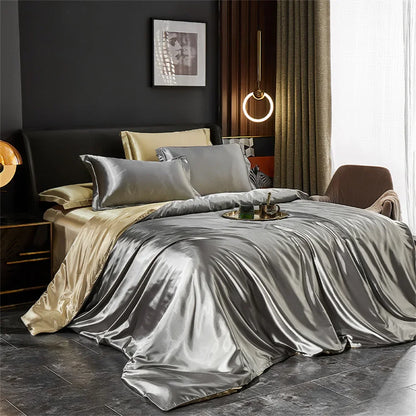 Solid Silk Bedding Set with Duvet Cover