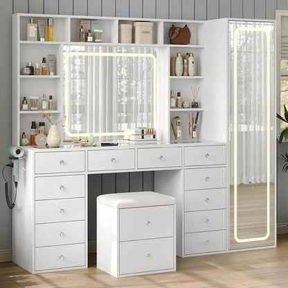 Vanity Desk Full Length Mirror & LED Mirror with Power Outlet