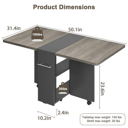 Folding Table with 6 Wheel and 2-Layer Storage Shelf
