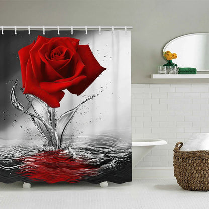 Red Rose Bathroom Four-piece Set - Waterproof Shower Curtain