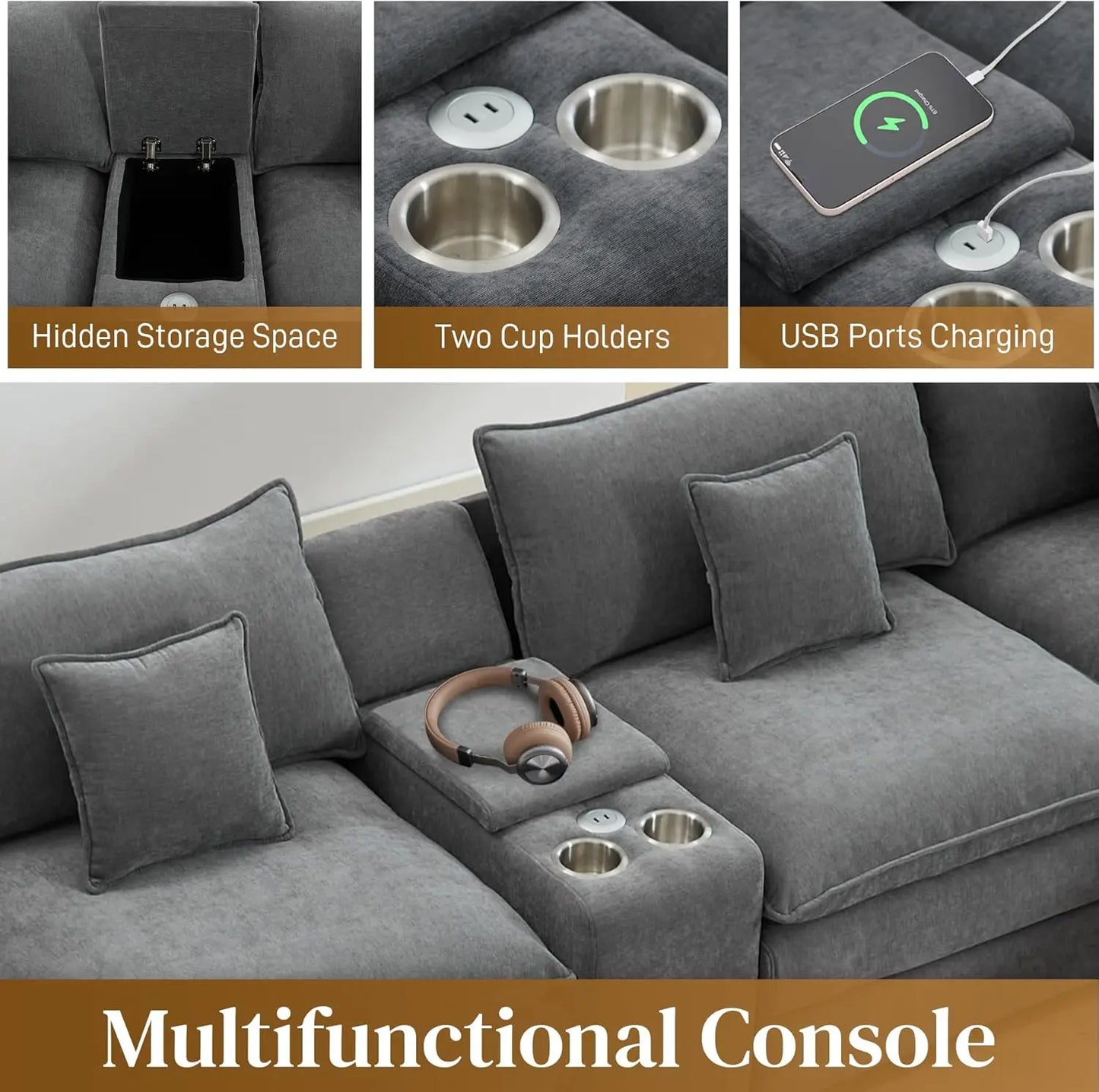 145" Cloud Couch Oversized U Shaped Grey Sectional