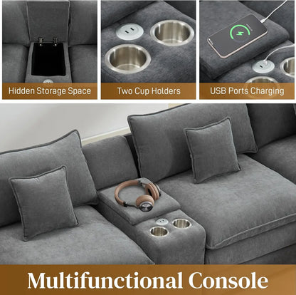 145" Cloud Couch Oversized U Shaped Grey Sectional