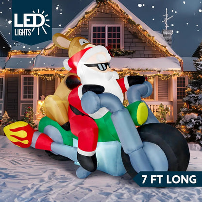 7 FT Christmas Decorations Santa Riding Motorcycle