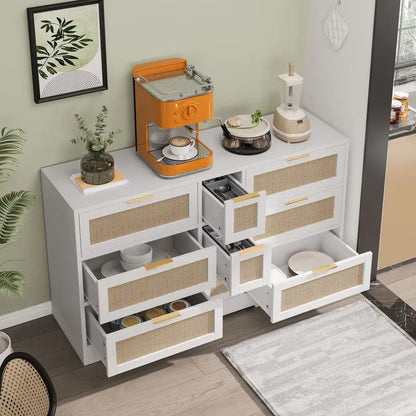White Rattan Storage Locker with 9 Drawers