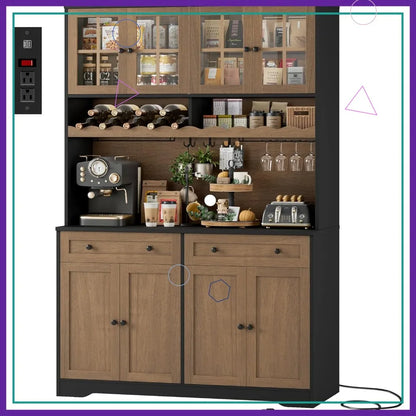 75.4" Tall Kitchen Pantry Cabinet with Charging Station