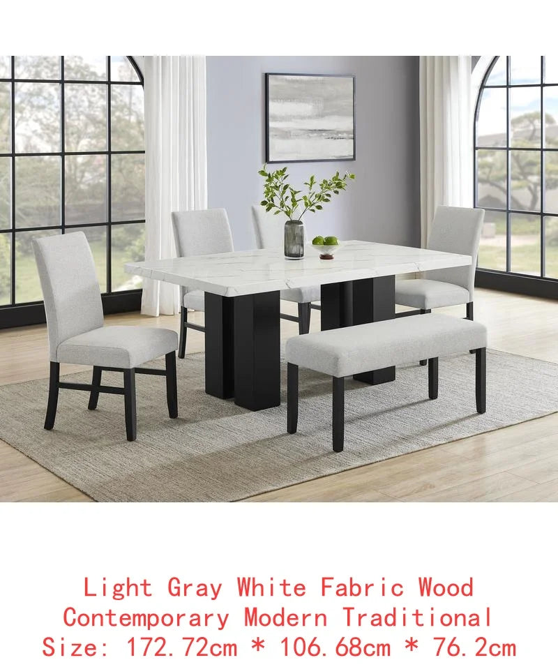 6-Pc Dining Set, White Rectangular Marble Tabletop