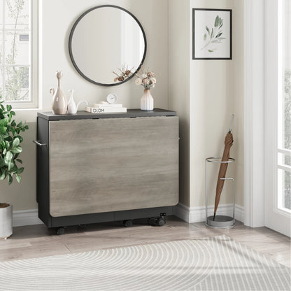 Folding Table with 6 Wheel and 2-Layer Storage Shelf