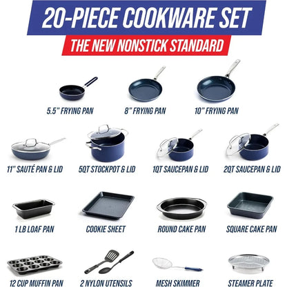 20 Piece Nonstick Cookware Set, Diamond Ceramic Pots & Pans