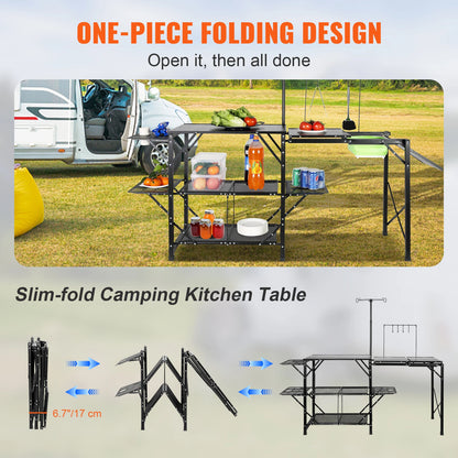 Camping Kitchen Table with Sink Aluminum Folding Portable