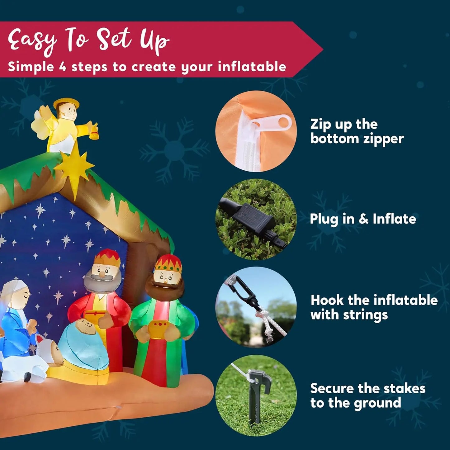 8 FT Christmas Nativity Set with Build-in LEDs