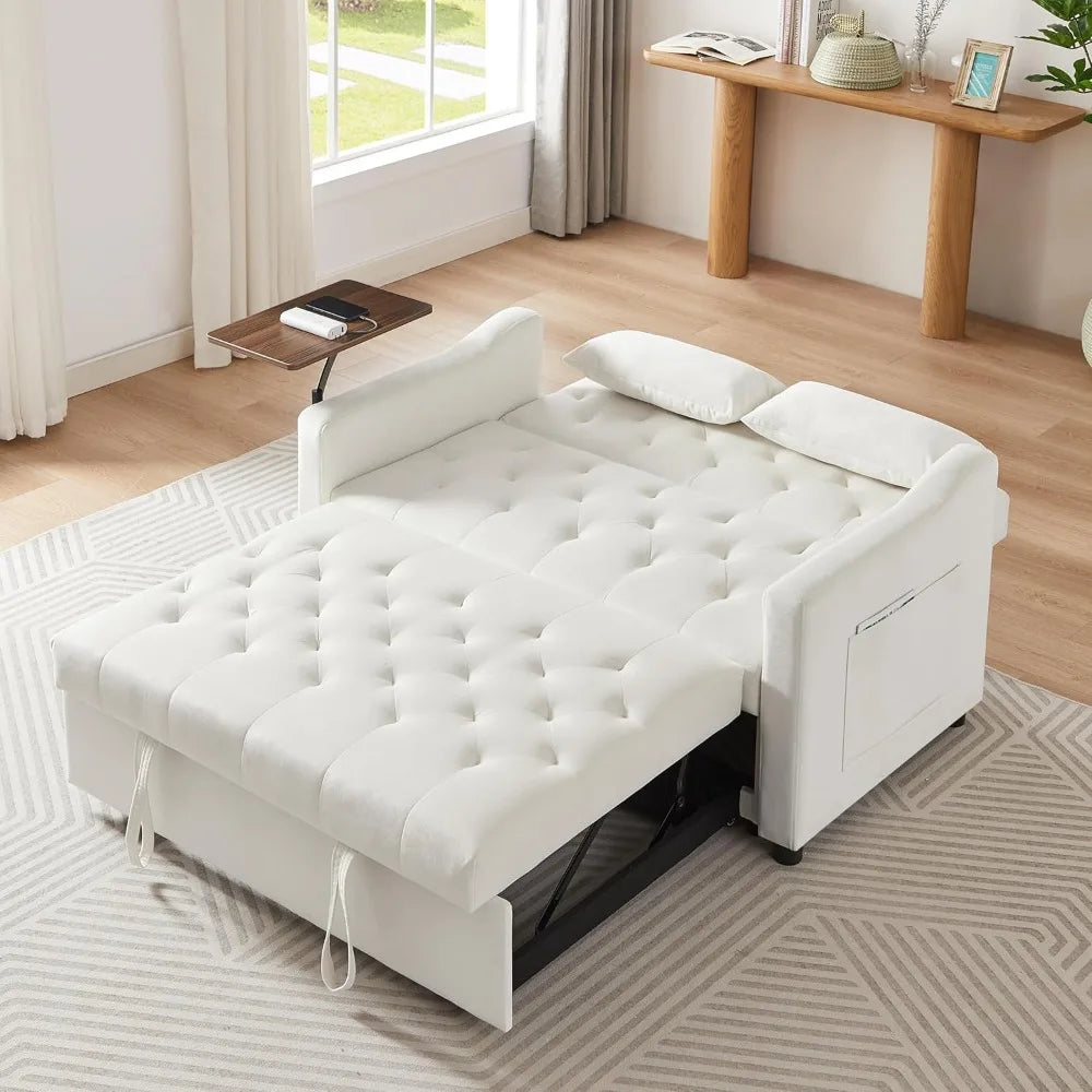 53.15" Convertible Sleeper Sofa Bed with Swivel Table