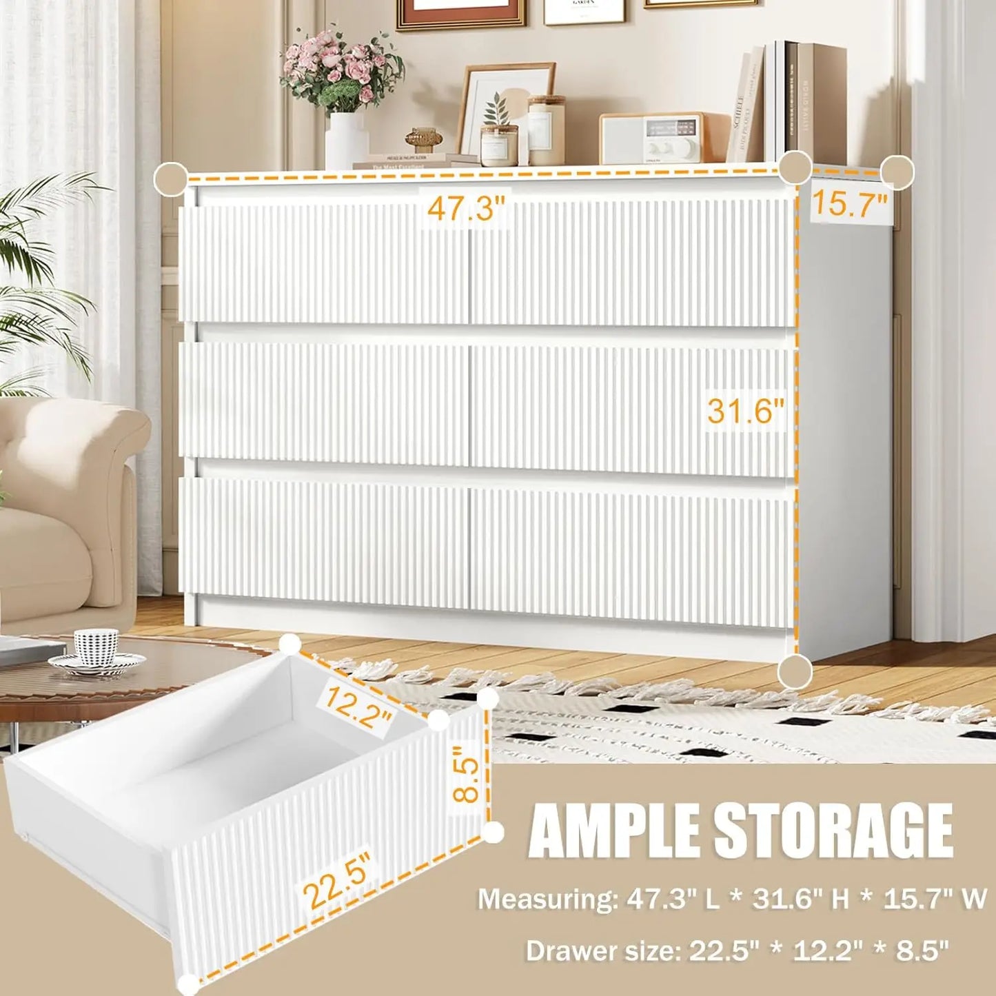 White 6 Drawer Dresser