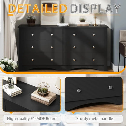 6 Wood Drawers Dresser for Bedroom, Double Dresser for TV up to 65 inch, TV Stand Storage Chest of Drawers for Living Room