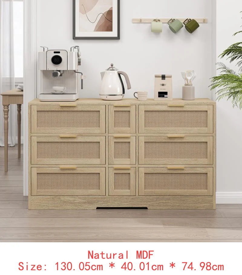 White Rattan Storage Locker with 9 Drawers
