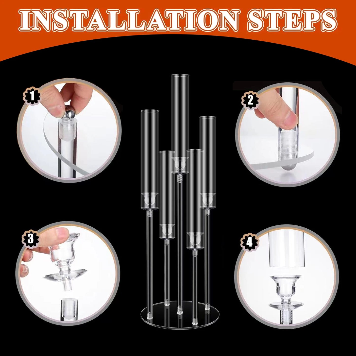 2/4/6/8/10pcs Acrylic Candelabra Centerpieces 5 Arm Candlesticks