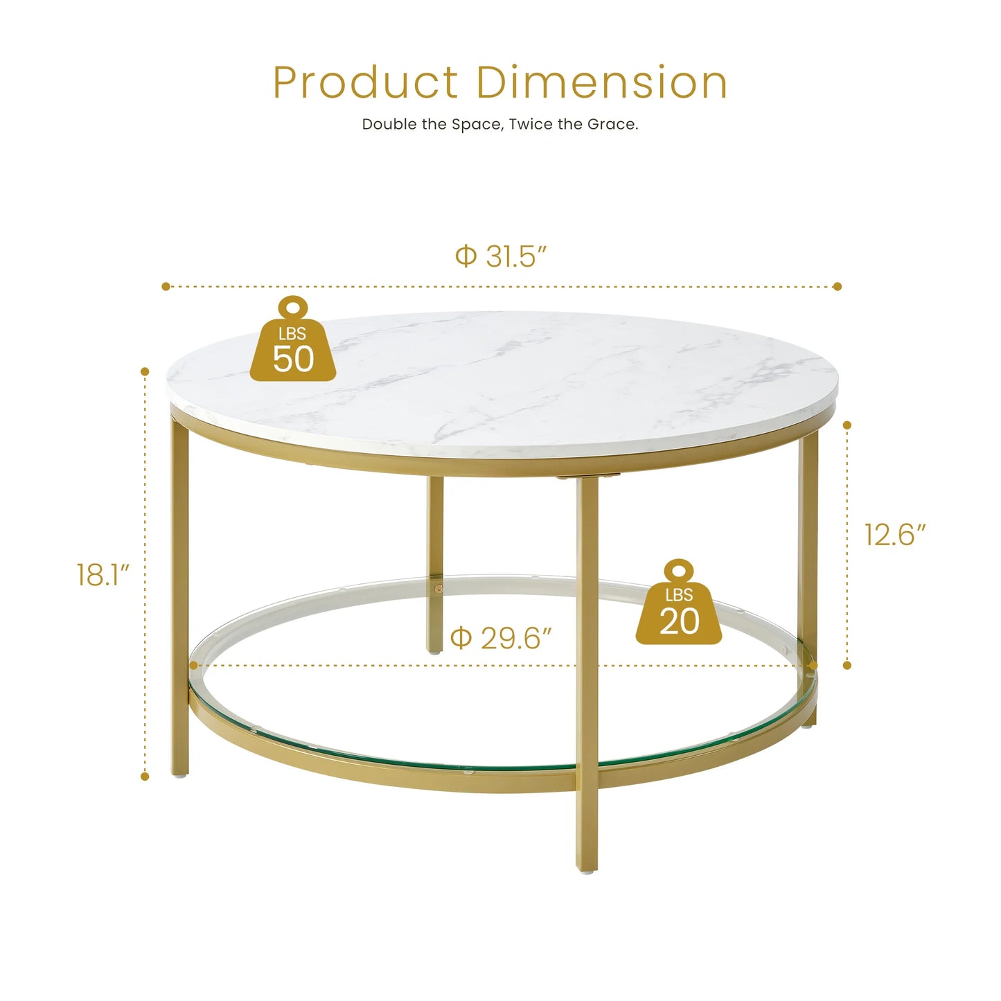31IN Marble Round Coffee Table 2-Tier