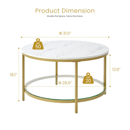 31IN Marble Round Coffee Table 2-Tier