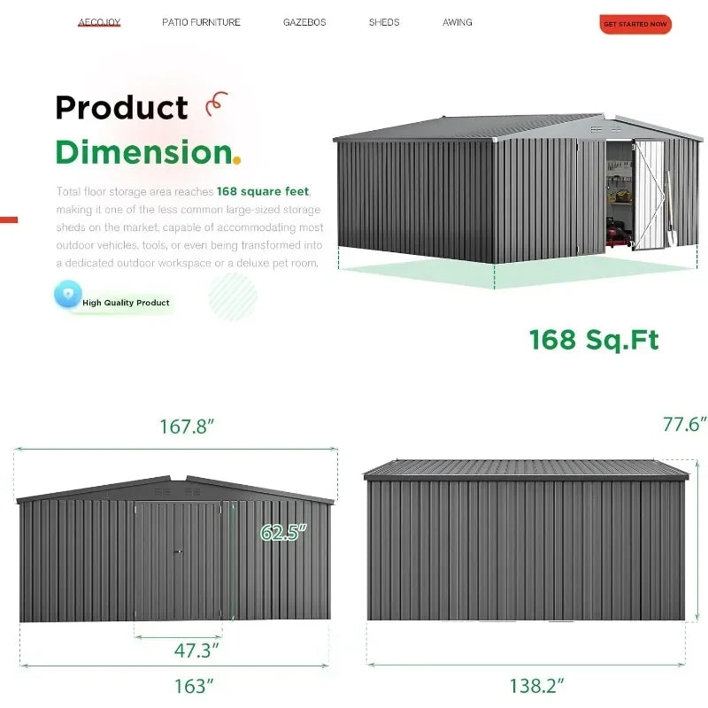 12x14 Outdoor Metal Storage Sheds With Lockable Doors