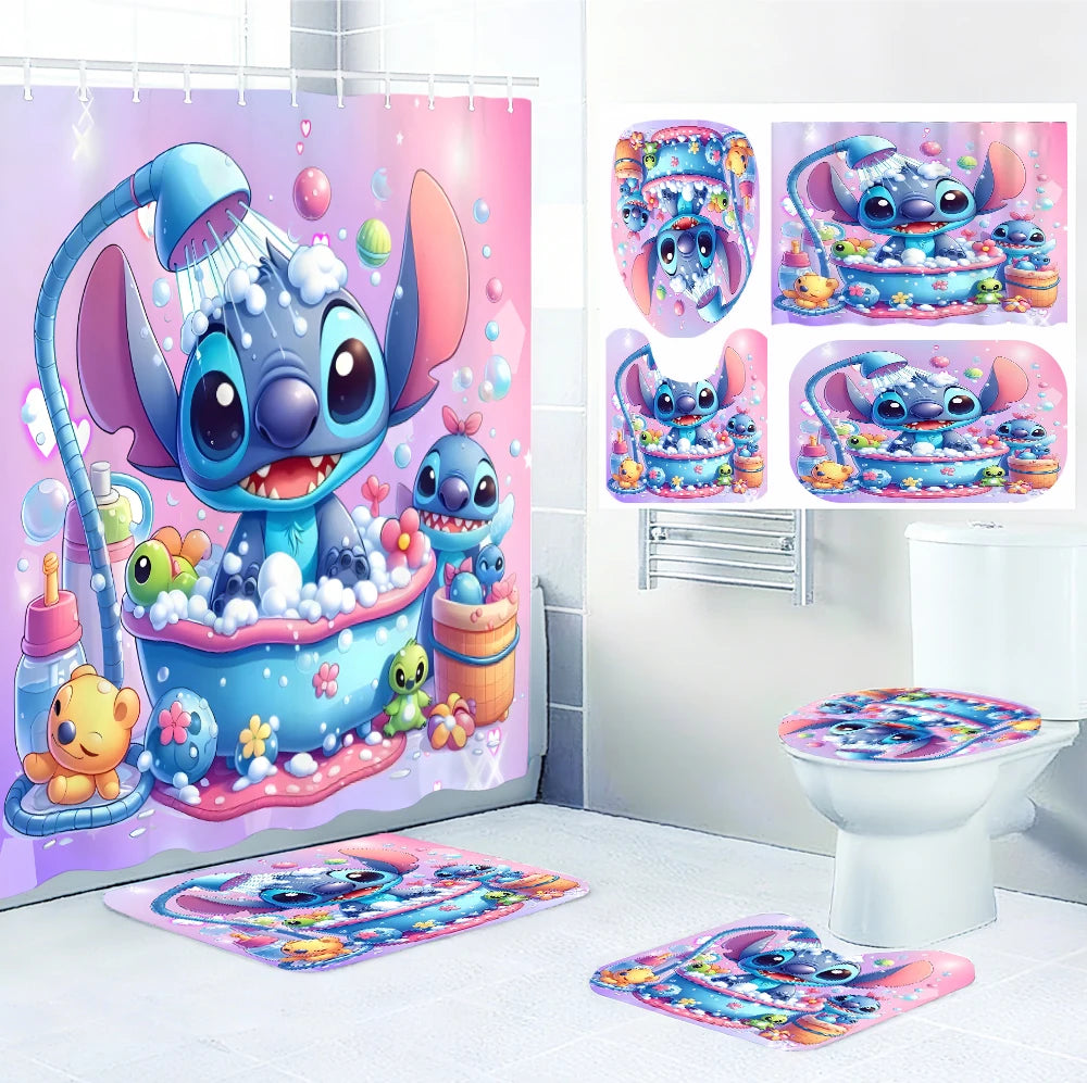 Stitch Bathroom Four-piece Set - Waterproof Shower Curtain