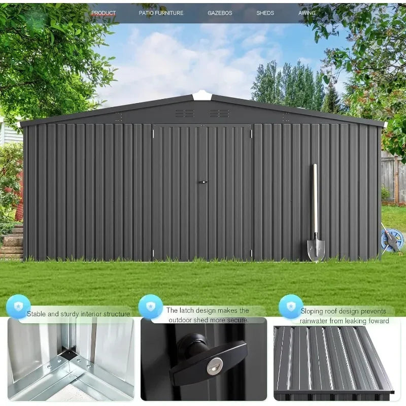 12x14 Outdoor Metal Storage Sheds With Lockable Doors
