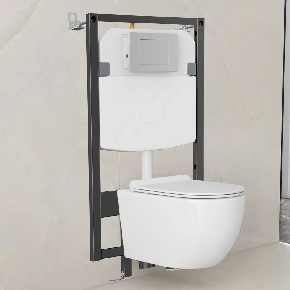 Dual-Flush Wall-Mounted Toilet System with Integrated Tank and Carrier