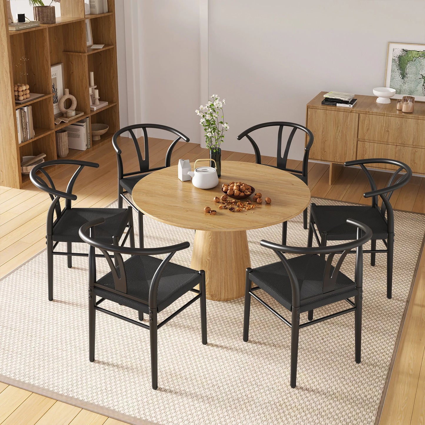 Wood Wishbone Dining Room Chairs Set of 2