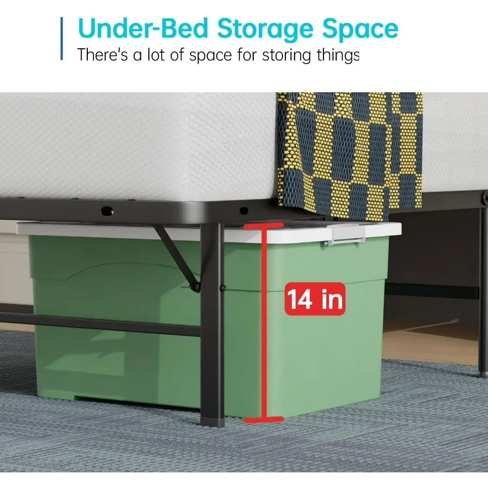 Metal Foldable Bed Frame Heavy Duty Steel Slats 6 Legs