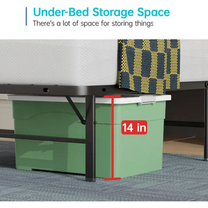 Metal Foldable Bed Frame Heavy Duty Steel Slats 6 Legs