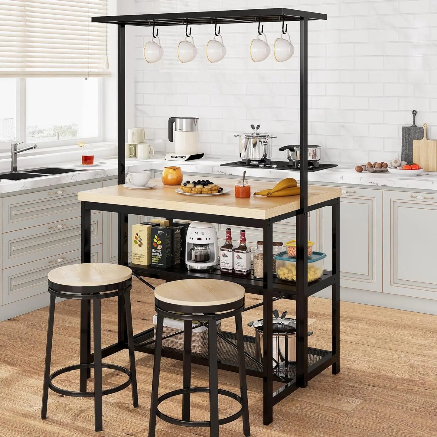 Kitchen Island with Storage, Power Outlet