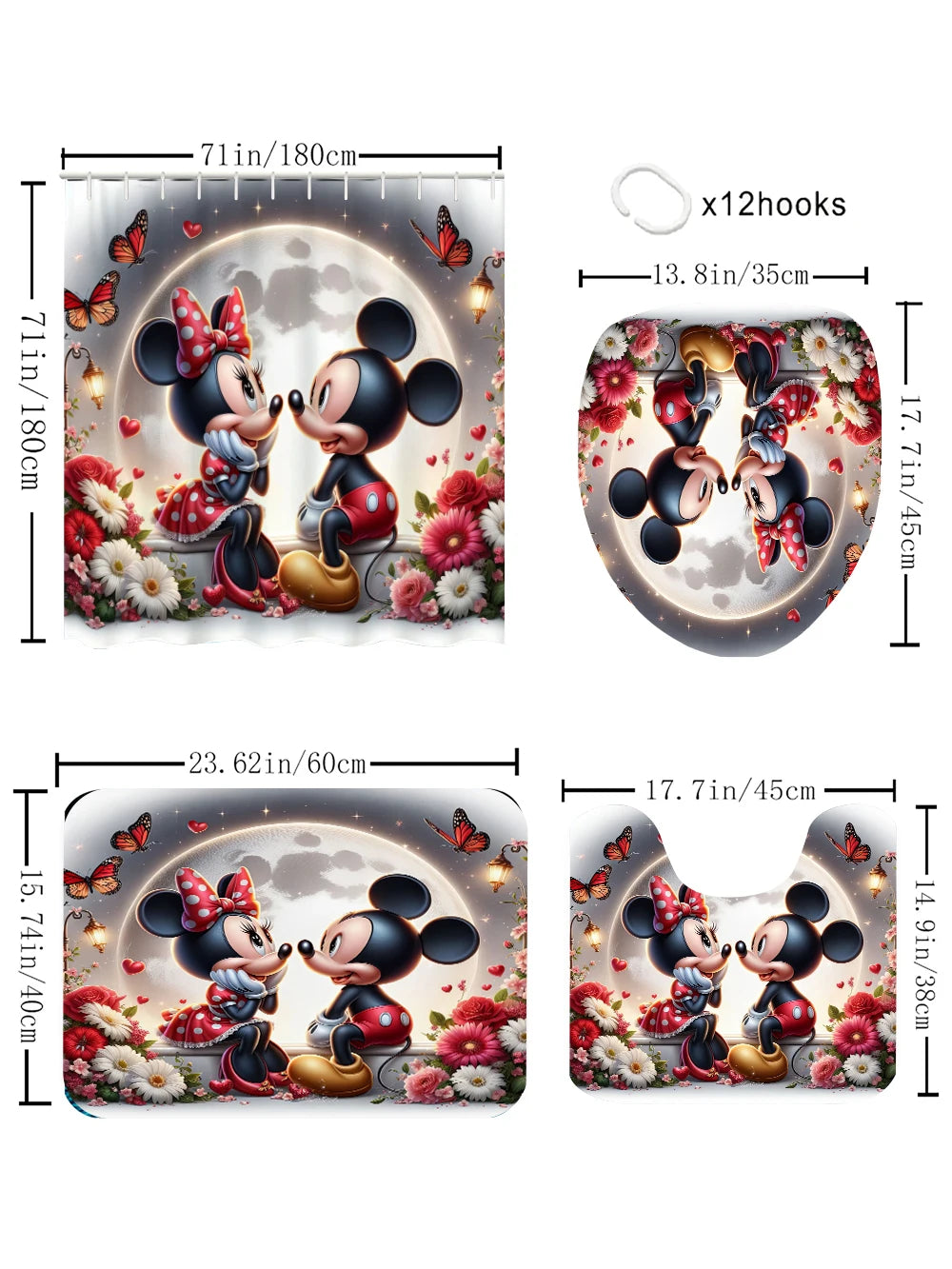 Mickey Mouse Bathroom Four-piece Set -  Waterproof Shower Curtain