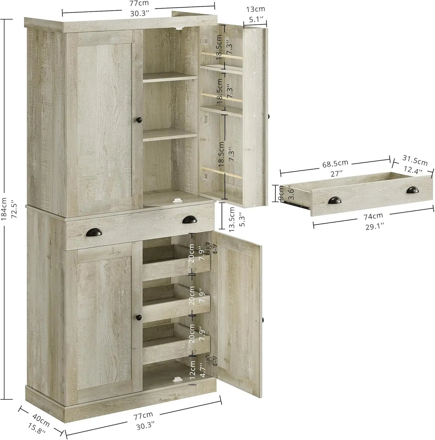 72" Freestanding Cupboard with Drawer