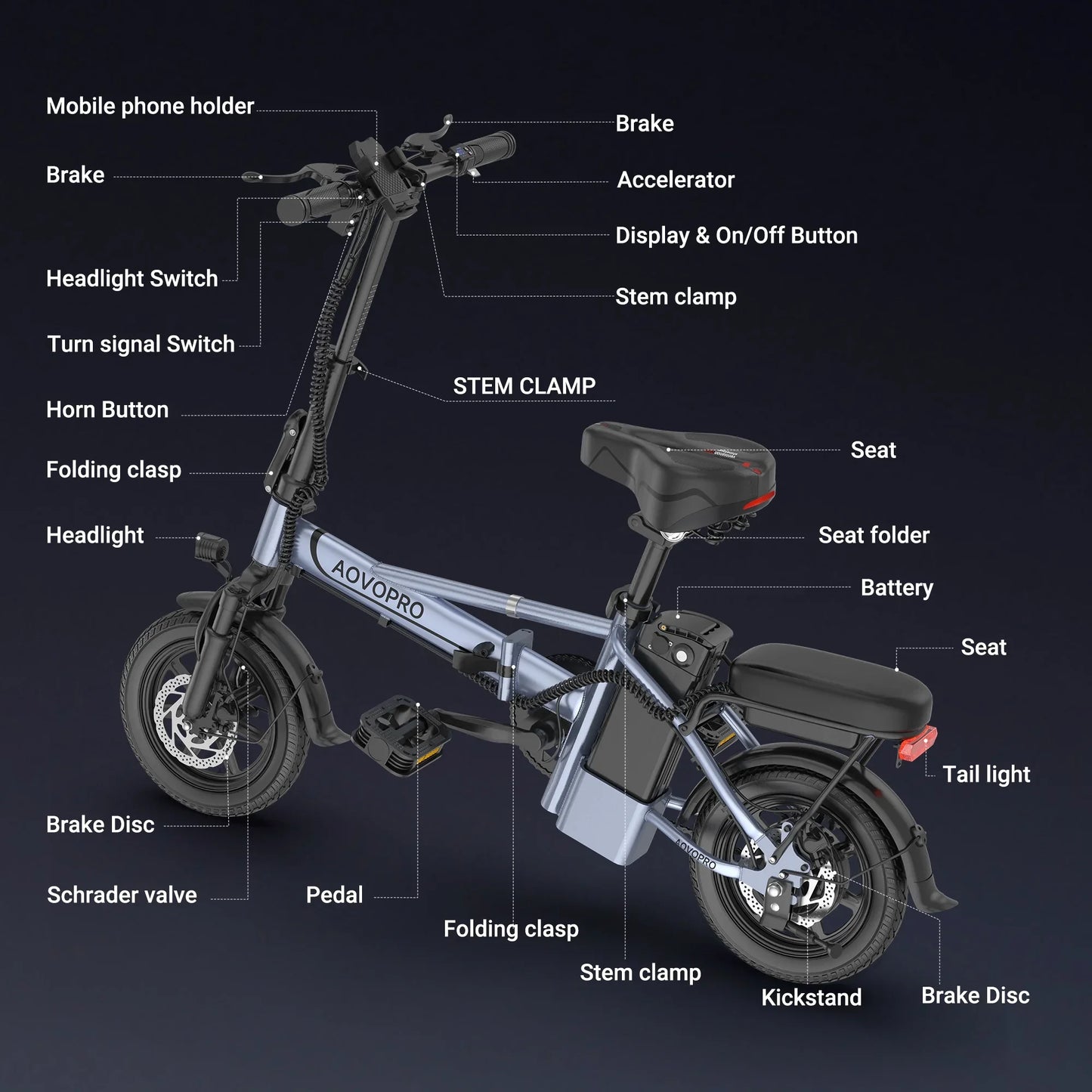 14'' Foldable Electric Bike 500W 48V 10.4AH Battery 22MPH 28Miles Long Range with Two Seats for Adult