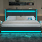 King Size Bed with Adjustable Headboard, LED Platform Bed