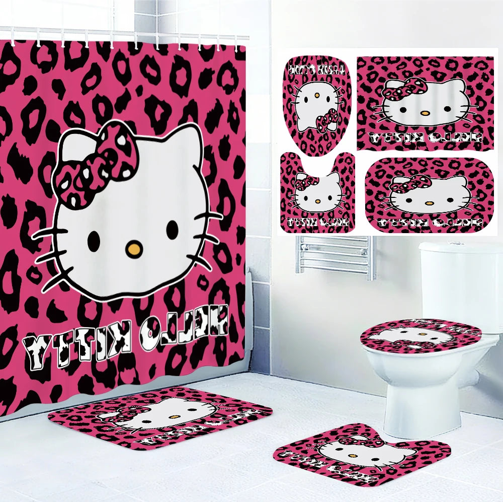Hello Kitty Bathroom Four-Piece Set Waterproof Shower Curtain, creating a complete bathroom kit