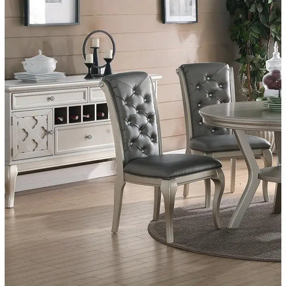 7pc Rect. Glass Dining Table Set w/ Silver Hue