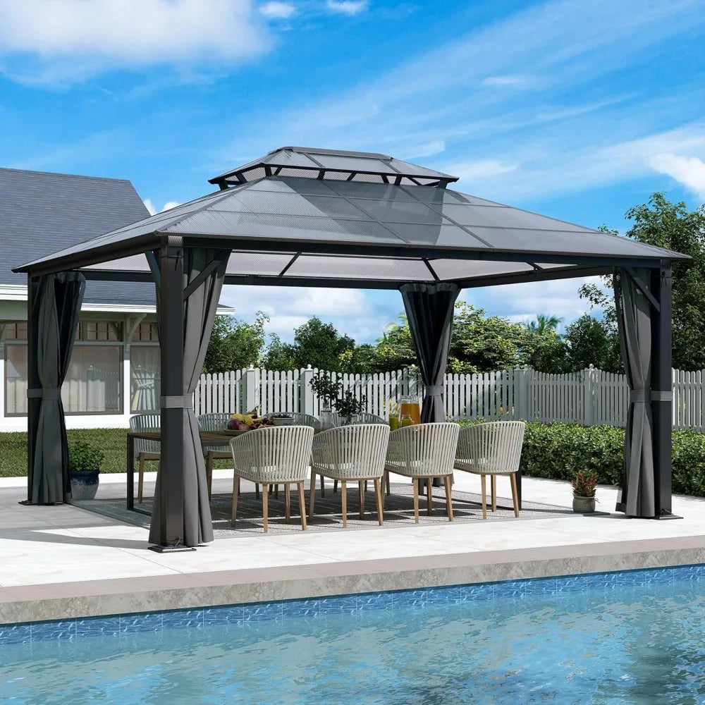 12' x 14' Hardtop Gazebo with Double Polycarbonate Roof, Metal Frame