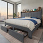 Bed Frame, 2 Storage Drawers/2-Tier Shelves with LED Lights