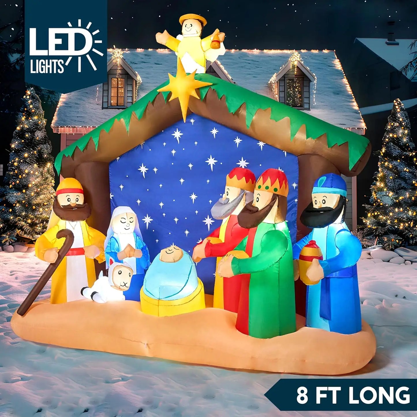 8 FT Christmas Nativity Set with Build-in LEDs