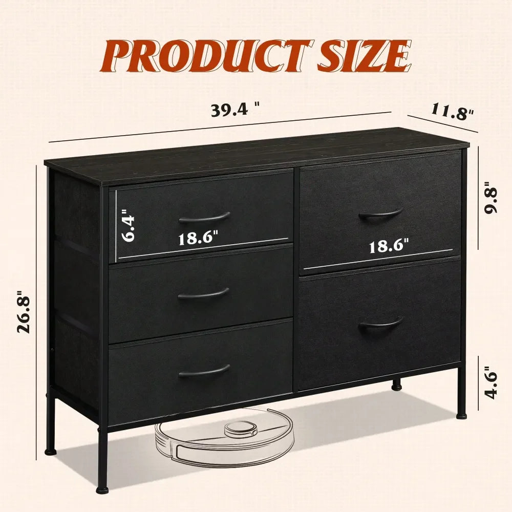 Wide Fabric Storage Chest with 5 Drawers