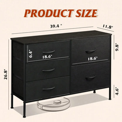 Wide Fabric Storage Chest with 5 Drawers